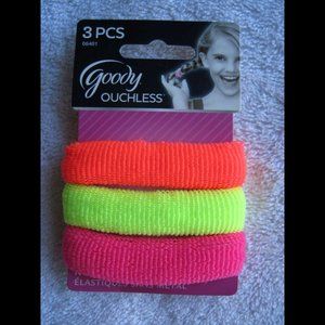 3 Goody Ouchless Terry Fabric Elastic Hair Bands Neon Bright Orange Yellow Pink
